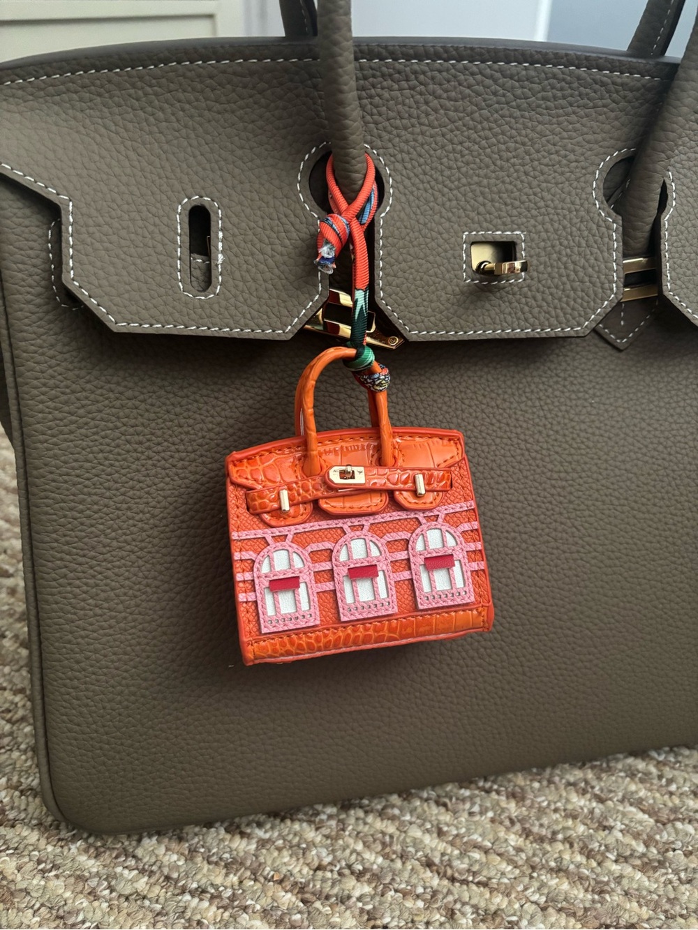 Orange Croc-Embossed Mini Bag Charm